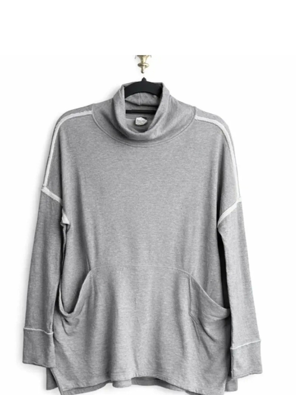 We The Free Free People Gray Turtleneck Small Oversized Raw Stitching